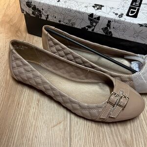 CL by Laundry Charming Taupe Quilted Flats with Buckle Detail